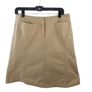 Liz Claiborne Khaki Vintage Skirt Front Zip Rear Leather Lace Size 10